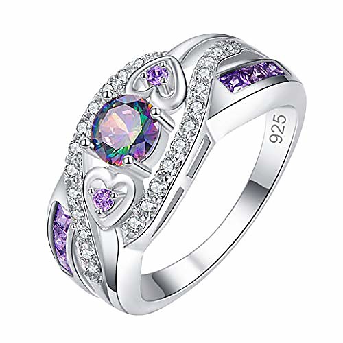 

multicolored zirconia plated silver and silver ring amethyst ring couple ring (multicolor-13)