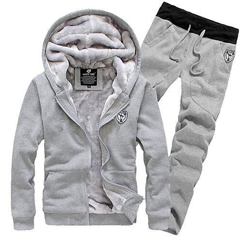 

Men's 2 Piece Full Zip Tracksuit Sweatsuit Street Athleisure 2pcs Winter Long Sleeve Fleece Thermal Warm Breathable Soft Fitness Gym Workout Running Jogging Training Sportswear Solid Colored Normal