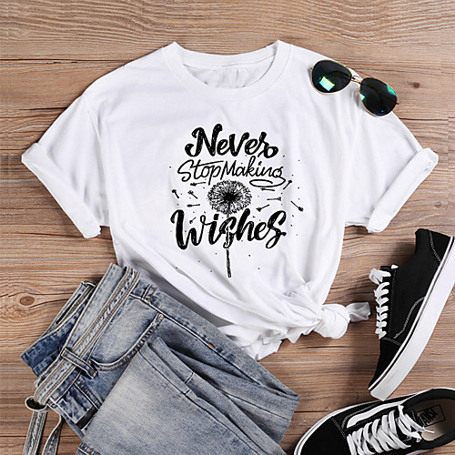 

Women's T shirt Graphic Text Graphic Prints Print Round Neck Tops 100% Cotton Basic Basic Top White Black Blushing Pink