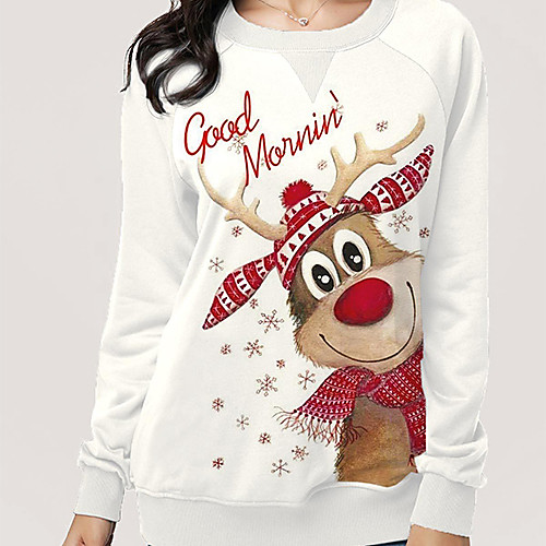 

Women's Plus Size Hoodie Sweatshirt Reindeer Christmas Hoodies Sweatshirts Loose White