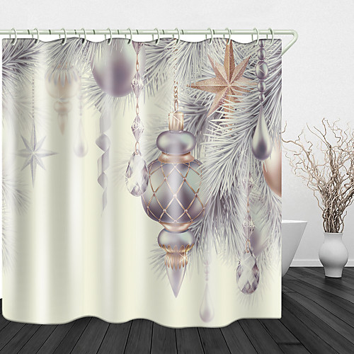 

Silver Pine Needle Pendant Digital Printing Shower Curtain Shower Curtains Hooks Modern Polyester New Design