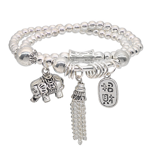 

Women's Men's Bead Bracelet Friendship Bracelet Wrap Bracelet Beads Elephant Fashion Vintage Theme Stylish Unique Design Dangling Ethnic Vintage Alloy Bracelet Jewelry Silver For Sport Gift Formal