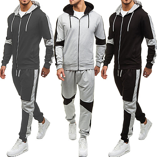

Men's 2 Piece Full Zip Tracksuit Sweatsuit Casual Athleisure Winter Long Sleeve Cotton Breathable Soft Fitness Gym Workout Running Active Training Exercise Sportswear Light Gray Dark Gray Black