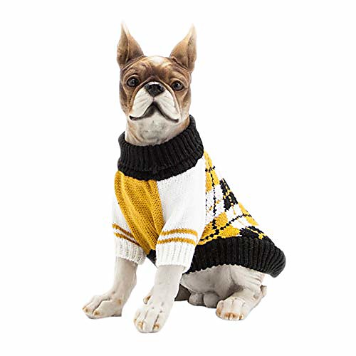 

pet clothes the diamond plaid cat dog knit sweater,dog accessories,winter coat dog apparel,pet sweatshirt yellow m