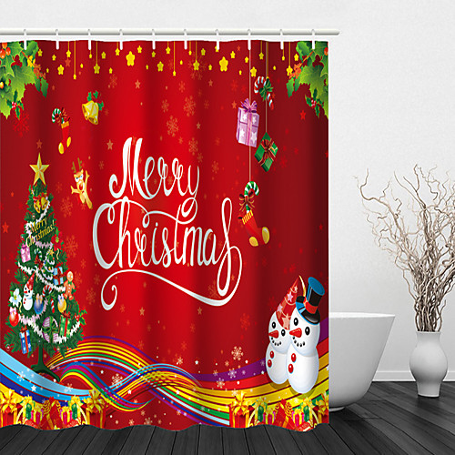 

Bathroom Shower Curtain And Hook Rainbow Classic Polyester Cute Christmas Bathroom Decoration Merry Christmas Snowman
