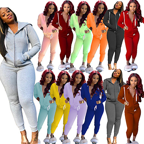 

Women's 2 Piece Full Zip Tracksuit Sweatsuit Street Casual 2pcs Winter Long Sleeve Thermal Warm Breathable Soft Fitness Gym Workout Running Jogging Training Sportswear Solid Colored Normal Sweatshirt