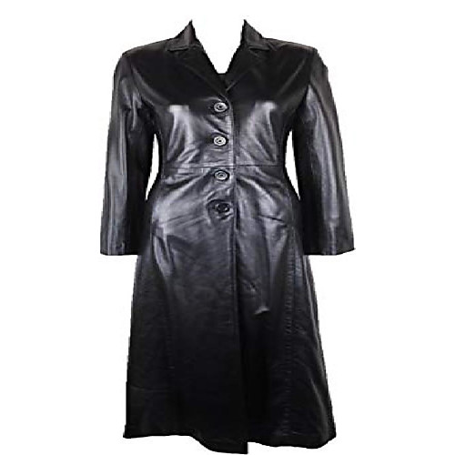 

unicorn womens full length trench coat faux leather jacket black #ba (16)