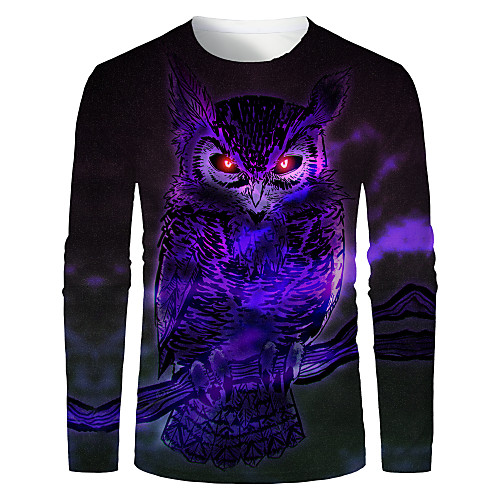 

Men's T shirt 3D Print Graphic 3D Animal Print Long Sleeve Daily Tops Purple