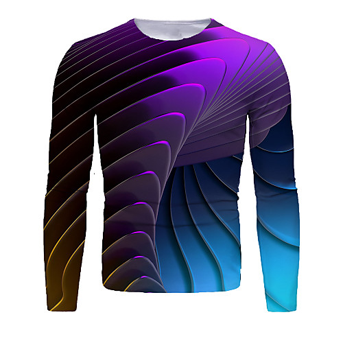 

Men's T shirt Shirt 3D Print Graphic Abstract 3D Print Long Sleeve Daily Tops Round Neck Purple