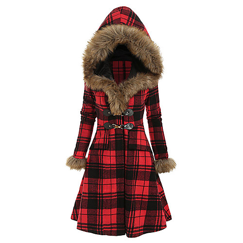 

Women's Coat Daily Fall Winter Long Coat Regular Fit Chic & Modern Jacket Long Sleeve Plaid High Waist Khaki Black