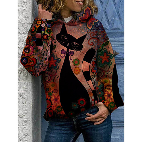 

Women's Hoodie Pullover Cat Graphic Animal Daily Casual Hoodies Sweatshirts Cotton Purple Yellow Gray