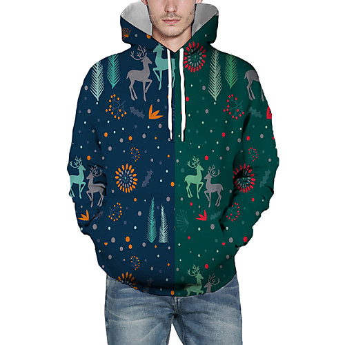 

Men's Pullover Hoodie Sweatshirt Graphic 3D Reindeer Hooded Christmas Daily 3D Print Christmas Hoodies Sweatshirts Long Sleeve Navy Blue