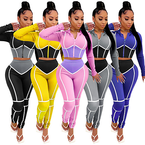 

womens casual sport 2 piece crop top outfits sets striped yoga workout sets fitted jacket and pants set x-large purple