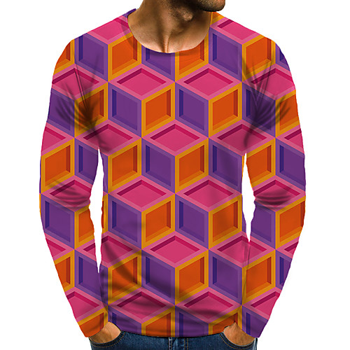 

Men's T shirt 3D Print Graphic 3D Plus Size Print Long Sleeve Daily Tops Elegant Exaggerated Round Neck Fuchsia