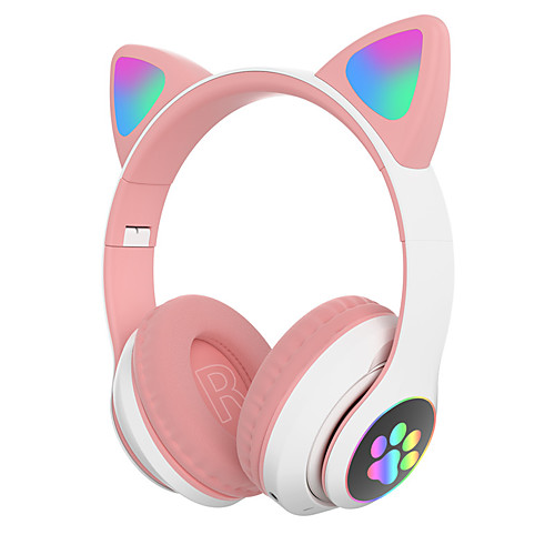 

Flash Light Cute Cat Bluetooth Wireless Headphone with Mic Can control LED Kid Girl Stereo Bass Music Helmet Phone Headset Gift