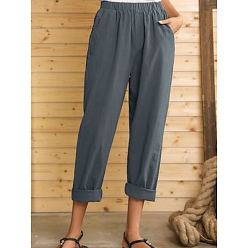 

Women's Basic Linen / Cotton Blend Loose Daily Pants Chinos Pants Solid Colored Full Length Classic High Waist Black Blue Gray