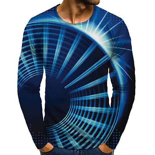

Men's T shirt 3D Print Graphic 3D Plus Size Print Long Sleeve Daily Tops Elegant Exaggerated Blue