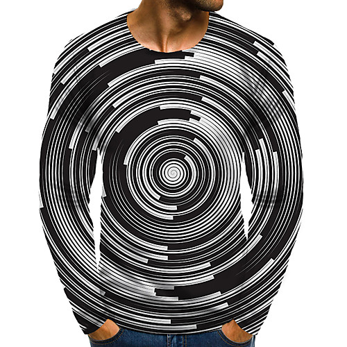 

Men's T shirt Shirt 3D Print Graphic 3D Plus Size Print Long Sleeve Daily Tops Elegant Exaggerated Round Neck Black