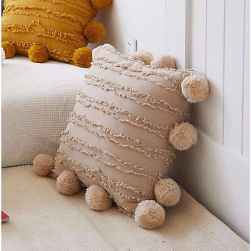 

Cushion Cover Cotton Faux Linen Jacquard Pillow Hanging Ball Square