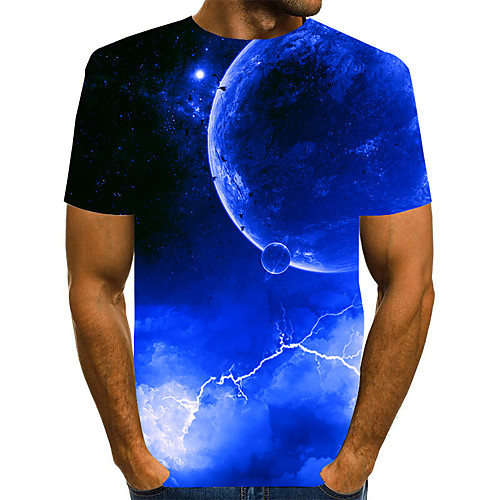 

Men's T shirt 3D Print Graphic 3D Plus Size Print Short Sleeve Daily Tops Elegant Exaggerated Blue Purple Blushing Pink