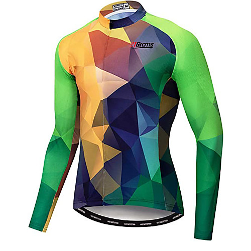 

21Grams Men's Long Sleeve Cycling Jersey Winter Fleece Polyester Green Geometic Bike Jersey Top Mountain Bike MTB Road Bike Cycling UV Resistant Fleece Lining Warm Sports Clothing Apparel / Stretchy