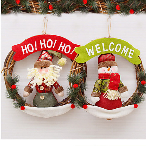 

Christmas decoration vine circle wreath door hanging plush Santa snowman ornament