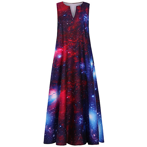 

Women's A Line Dress Maxi long Dress Blue Black Red Sleeveless Print Summer V Neck Elegant Loose 2021 S M L XL XXL 3XL 4XL 5XL / Cotton / Cotton