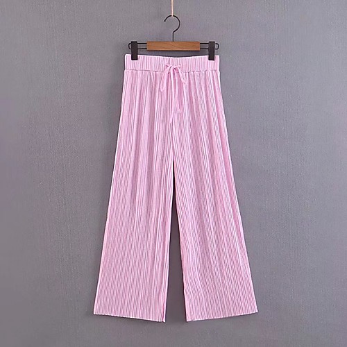 

Women's Basic Streetwear Comfort Daily Going out Wide Leg Pants Pants Solid Colored Full Length Drawstring Blushing Pink
