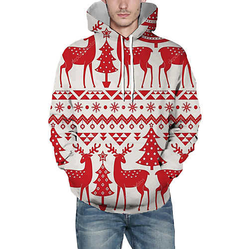 

Men's Pullover Hoodie Sweatshirt Graphic 3D Reindeer Hooded Christmas Daily 3D Print Christmas Hoodies Sweatshirts Long Sleeve Red