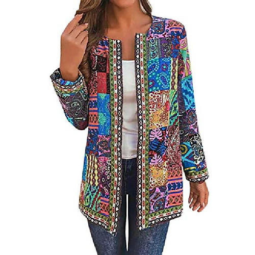 

fall jackets for women vintage plus size ethnic style floral print long sleeve cotton coat outerwear overcoat