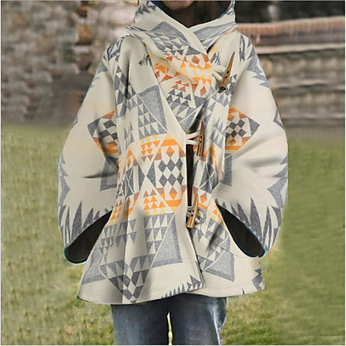 

Women's Coat Daily Fall & Winter Long Coat Loose Jacket Long Sleeve Geometric Print White / Cotton