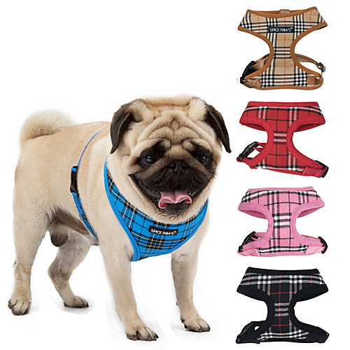 

Cat Dog Harness Vest Adjustable / Retractable Breathable Training Safety Soft No Pull Plaid / Check Mesh Black Red Blue Pink Beige