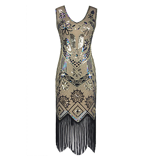 

The Great Gatsby Charleston Retro Vintage 1920s Vacation Dress Flapper Dress Ball Gown Prom Dress Women's Tassel Fringe Sequin Costume Golden / Red / Dark Green Vintage Cosplay Party Homecoming Prom