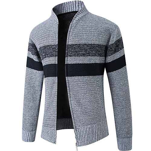 

Men's Striped Cardigan Long Sleeve Sweater Cardigans Stand Collar Blue Red Light gray