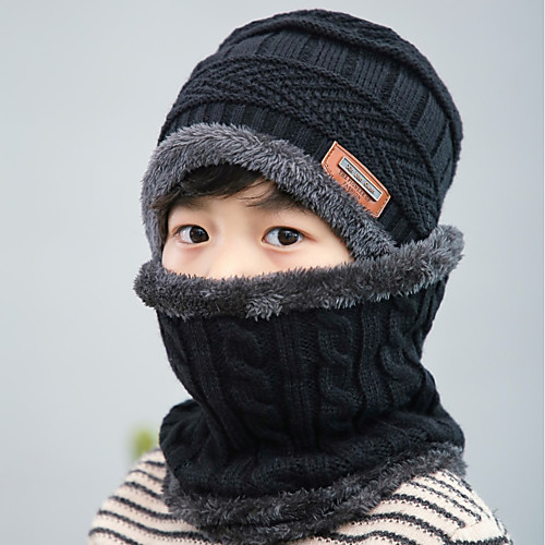 

Boys' Girls' Hiking Cap Beanie Hat 1 PCS Winter Outdoor Breathable Warm Soft Heat Retaining Neck Gaiter Neck Tube Skull Cap Beanie Solid Color Woolen Cloth Black Burgundy Grey for Hunting Ski
