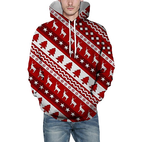 

Men's Pullover Hoodie Sweatshirt Striped Graphic 3D Hooded Christmas Daily 3D Print Christmas Hoodies Sweatshirts Long Sleeve Red
