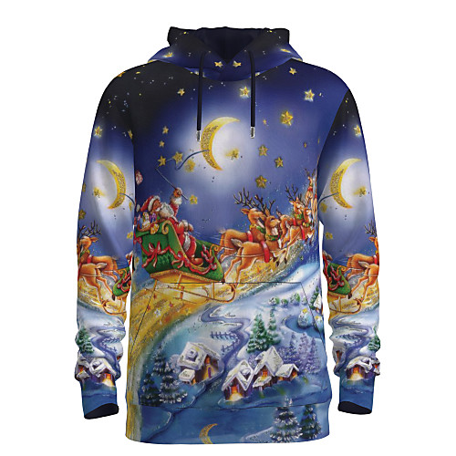 

Men's Pullover Hoodie Sweatshirt Graphic 3D Reindeer Hooded Christmas Daily 3D Print Christmas Hoodies Sweatshirts Long Sleeve Blue