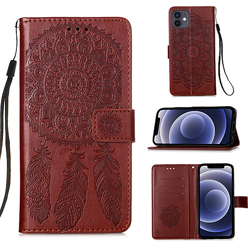 

Phone Case For Apple Full Body Case Leather Flip iPhone 12 Pro Max 11 SE 2020 X XR XS Max 8 7 Card Holder Flip Magnetic Solid Color Feathers PU Leather