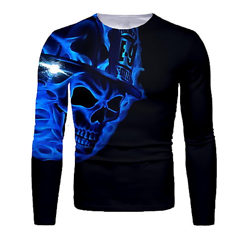 

Men's T shirt 3D Print Graphic 3D Skull Print Long Sleeve Halloween Tops Basic Royal Blue