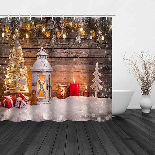 

Bathroom Shower Curtain And Hook Rainbow Classic Polyester Material Christmas Wood Board Bathroom Layout