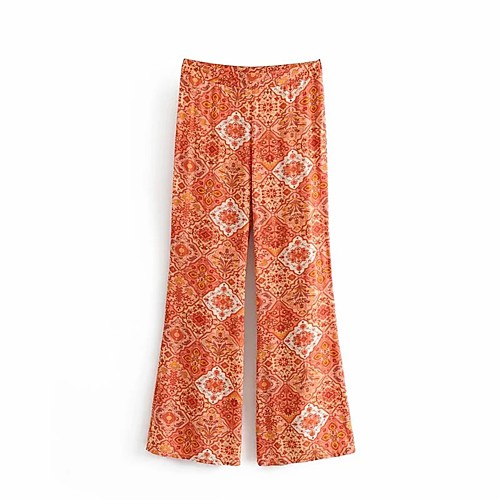 

Women's Basic Streetwear Comfort Daily Going out Wide Leg Pants Pants Print Full Length Red