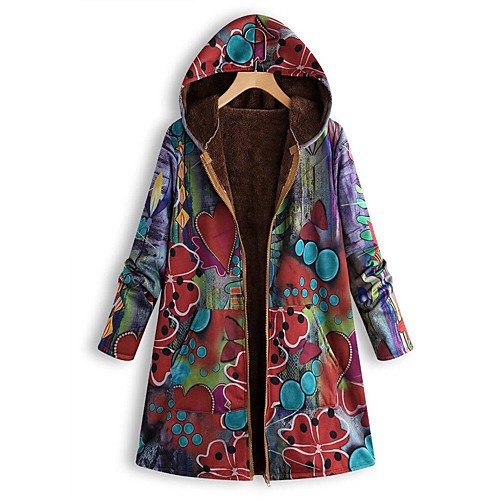 

Women's Coat Daily Fall & Winter Long Coat Loose Active Jacket Long Sleeve Print Rainbow