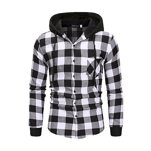 

Men's Shirt Plaid Print Long Sleeve Daily Tops Active Streetwear Hooded Black Red / Fall / Winter