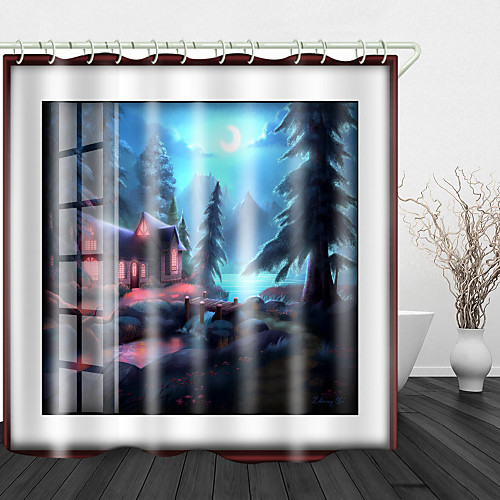 

Forest Lodge Digital Printing Shower Curtains Hooks Modern Polyester New Design