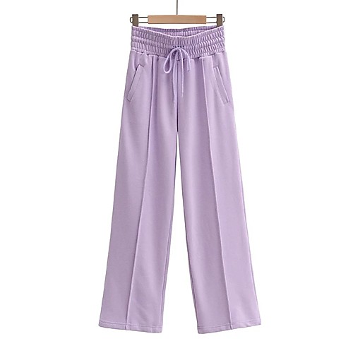 

Women's Basic Streetwear Comfort Daily Going out Pants Chinos Pants Solid Colored Full Length Drawstring White Black Purple Light gray Dark Gray