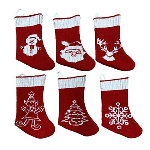 

6pcs Christmas decorations family Christmas socks gift bags knitted Christmas socks