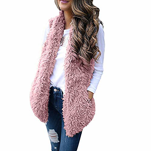 

womens winter warm soft fluffy faux fur sleeveless jacket vest gilet waistcoat coat wine
