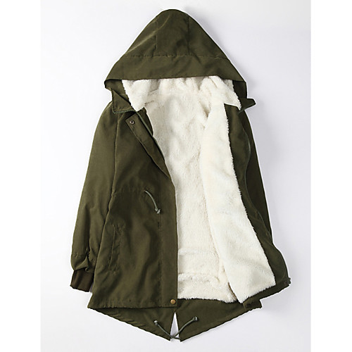 

Women's Coat Daily Fall & Winter Long Coat Hooded Loose Basic Jacket Long Sleeve Solid Colored Green Black / Cotton
