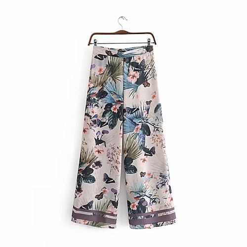 

Women's Basic Streetwear Comfort Daily Going out Wide Leg Pants Pants Floral Full Length Gray