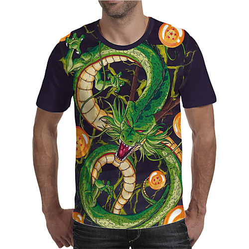 

Men's T shirt 3D Print Graphic Animal Plus Size Print Short Sleeve Daily Tops Elegant Exaggerated Green
